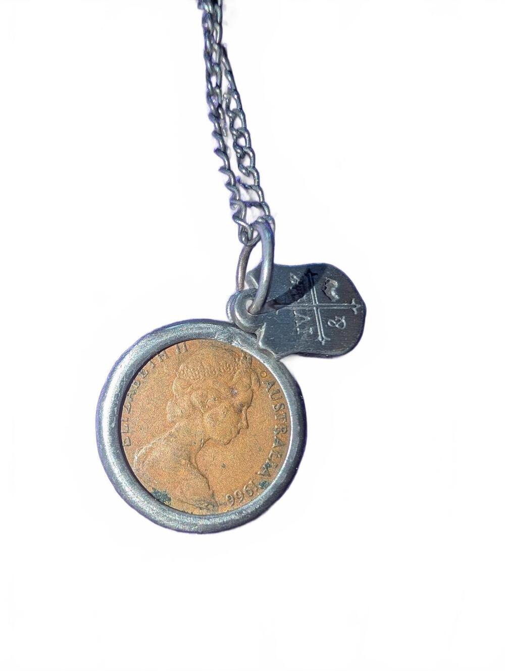 Vintage Australian 1996 One Cent Coin Pendant Necklace with Shield Charm